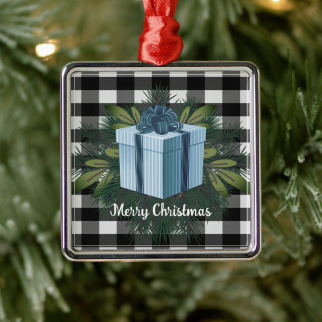 Buffalo Kariert Weihnachtsgeschenk | Blau Ornament Aus Metall (Baum)