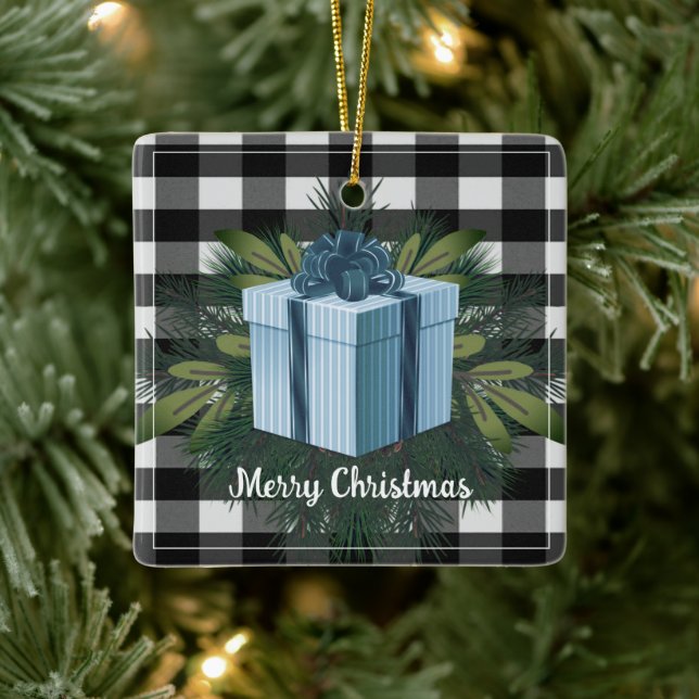 Buffalo Kariert Weihnachtsgeschenk | Blue Holiday Keramikornament (Baum)