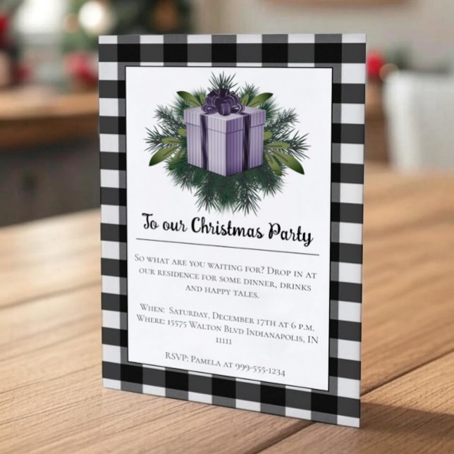 Buffalo Kariert Weihnachtsgeschenk | LILA Einladung (Purple Buffalo Plaid Christmas Gift Holiday Party Invitation)