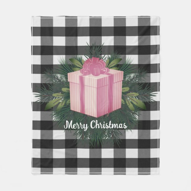Buffalo Kariert Weihnachtsgeschenk | Pink Holiday Fleecedecke (Vorderseite)
