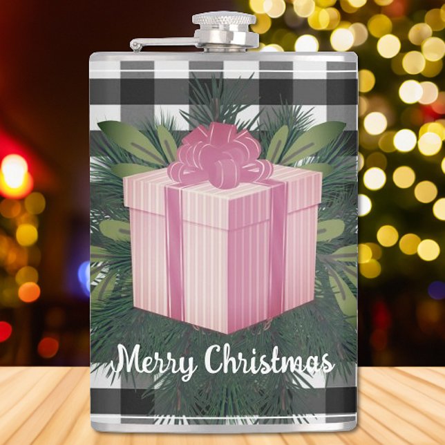 Buffalo Kariert Weihnachtsgeschenk | Rosa Flachmann (Pink Buffalo Plaid Christmas Gift Flask)