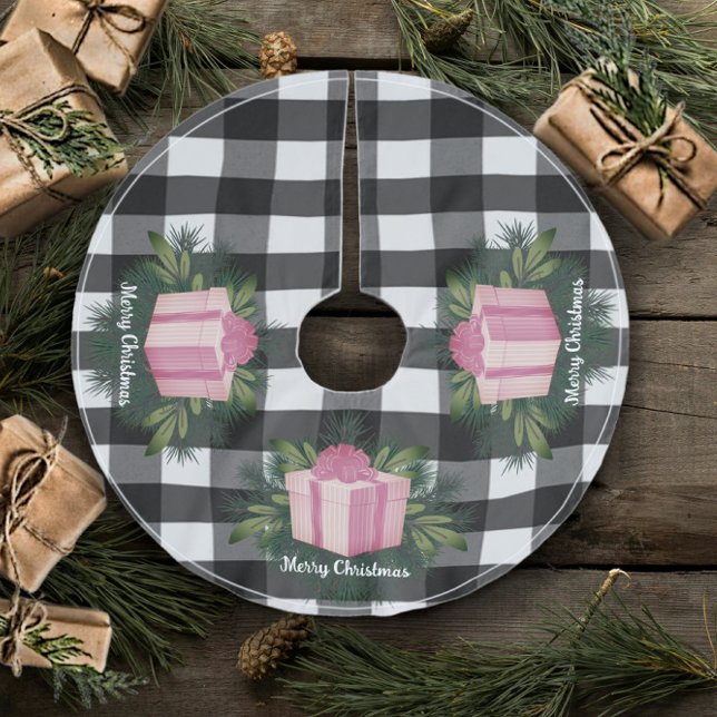 Buffalo Kariert Weihnachtsgeschenk | Rosa Polyester Weihnachtsbaumdecke (Pink Buffalo Plaid Christmas Gift Tree Skirt)