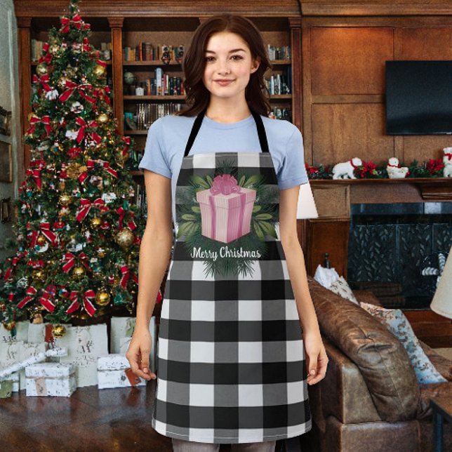 Buffalo Kariert Weihnachtsgeschenk | Rosa Schürze (Pink Buffalo Plaid Christmas Gift Apron)