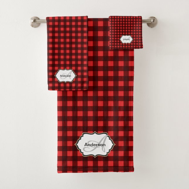 Buffalo karierte Monogramm Familienname DIY Initia Badhandtuch Set (Insitu)