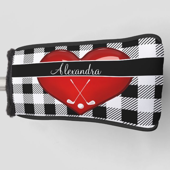 Buffalo Karierte Schwarz-weiße Golfclubs Rotes Her Golf Headcover (Vorderseite)