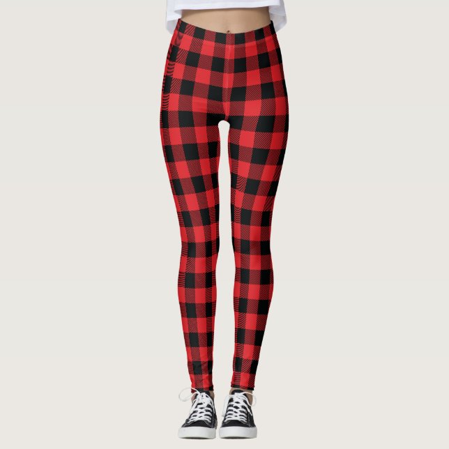 Buffalo Karierte Weihnachten Rot und Schwarzer Kar Leggings (Vorderseite)