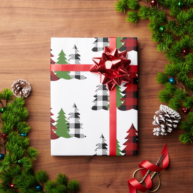 Buffalo-karierte Weihnachtsbäume Geschenkpapier (Feiertagsgeschenk)