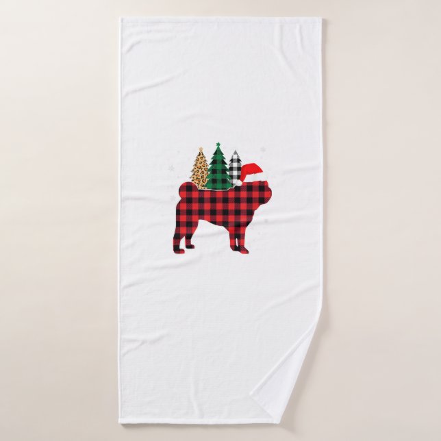 Buffalo Karierter Mops Dog Tree Leopard Weihnachts Badehandtuch (Badehandtuch)