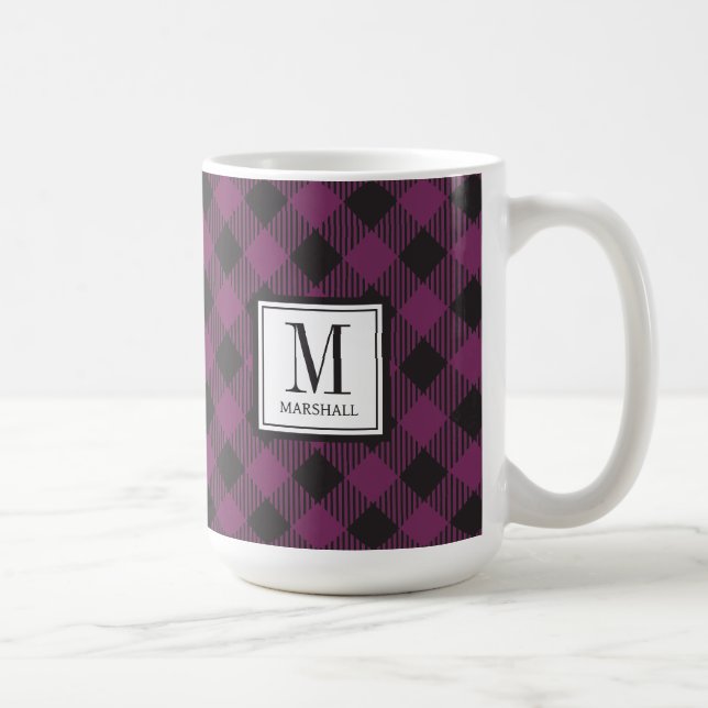 Buffalo Karierter Name der Lila Monogramm Kaffeetasse (Rechts)