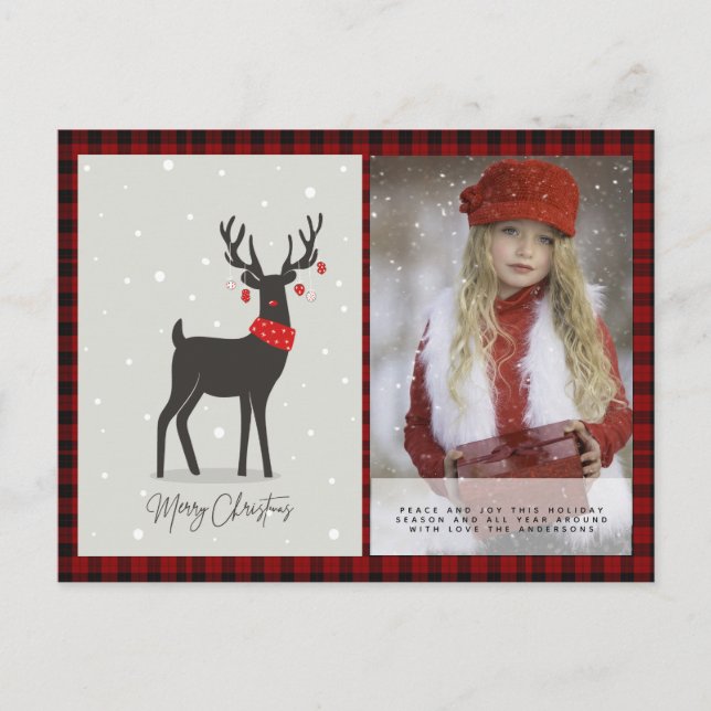 Buffalo Kariertes Foto Xmas Neujahr Folkart Deer S Postkarte (Vorderseite)