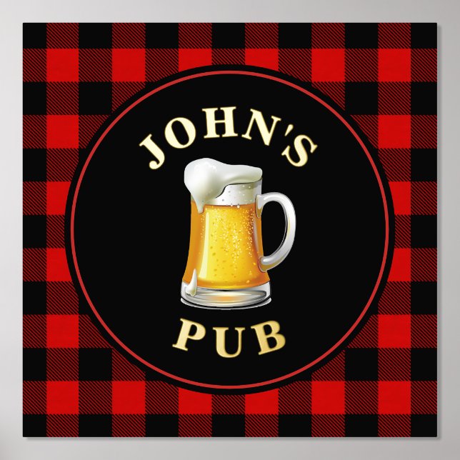 Buffalo Kariertes Pub Namensschild Foliendrucke (Vorderseite)