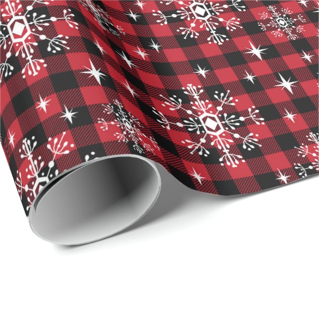 Buffalo Kariertes Schneeflocken-Weihnachtsmuster Geschenkpapier (Rolleneckpunkt)