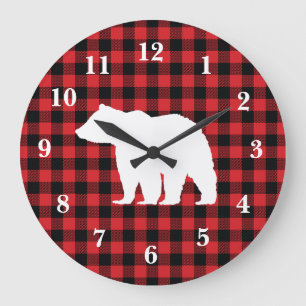 Buffalo Karo Bear Wilderness Hüttenwirbel Kissen Große Wanduhr
