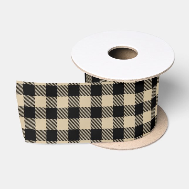 Buffalo Karo Beige und Black Ribbon Satinband (Spule)