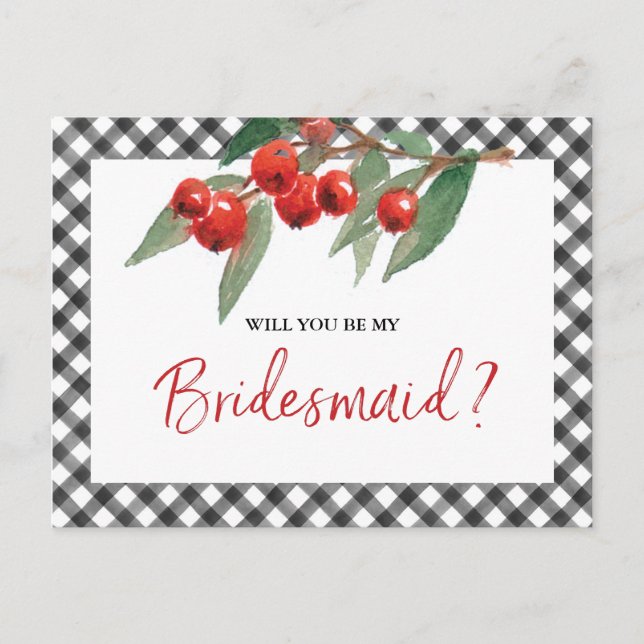 Buffalo Karo Black & White Bridesmaid Vorschlag Postkarte (Vorderseite)