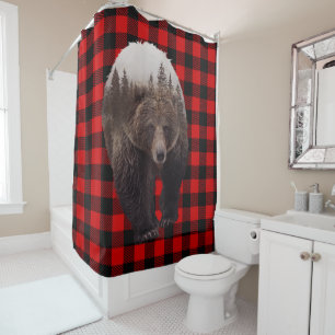 Buffalo Karo Braunbär-Kabinett Rustikal  Duschvorhang