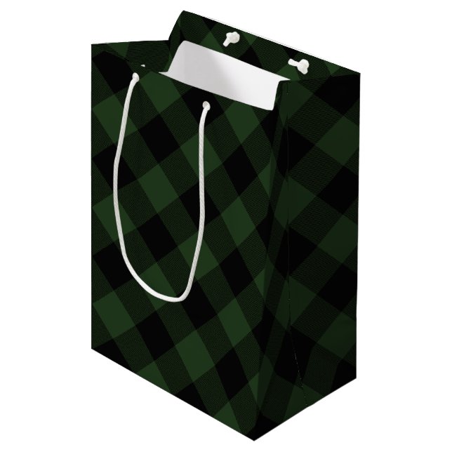 Buffalo Karo Celtic Green und Black Squares Karier Mittlere Geschenktüte (Vorderseite Schrägansicht)