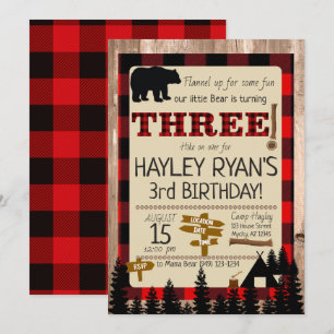 Buffalo Karo Flannel Little Bear 3. Geburtstag Einladung