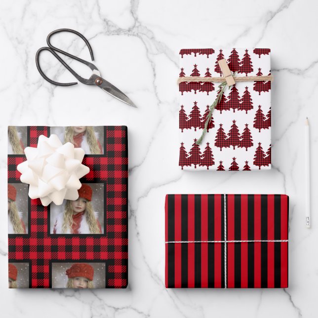 Buffalo Karo Foto Weihnachten Geschenkpapier Set (Vorderseite)