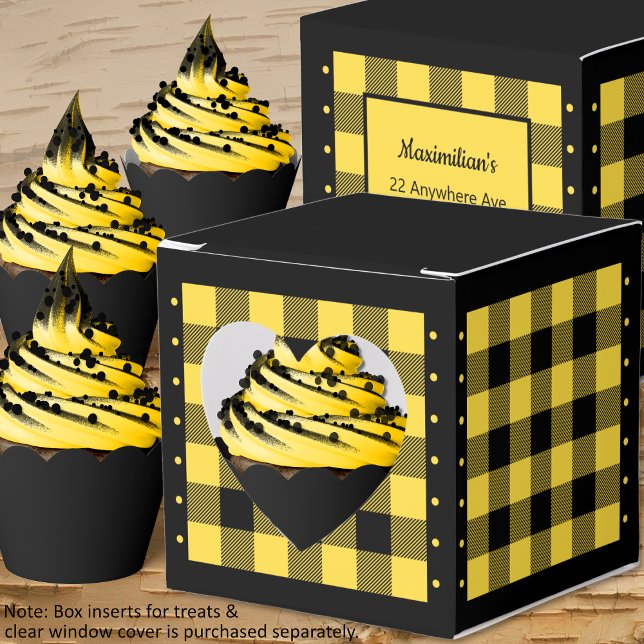 Buffalo Karo - Gelb und Schwarz - Herz Gefallen Bo Geschenkschachtel (Buffalo Check - Yellow and Black - Heart Favor Box - Cupcakes - by Leapfroglisics Shop)