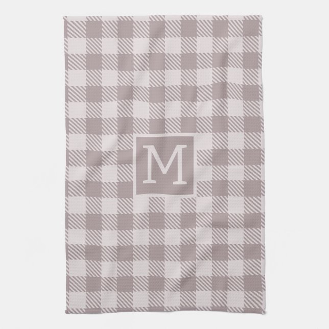 Buffalo-Karo Gingham-Karo Beige Monogramm  Geschirrtuch (Vertikal)