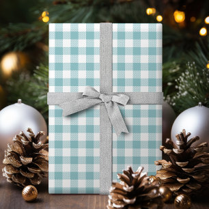Buffalo Karo Gingham-Muster staubiges Türkis Geschenkpapier