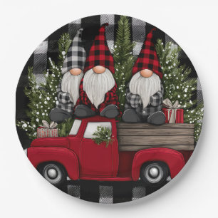 Buffalo-Karo-Gnome-Weihnachts-Lastwagen-Papiertell Pappteller