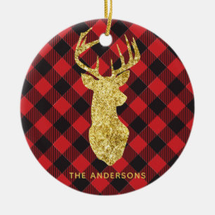 Buffalo Karo Goldhirsch Monogramm Weihnachten Keramik Ornament