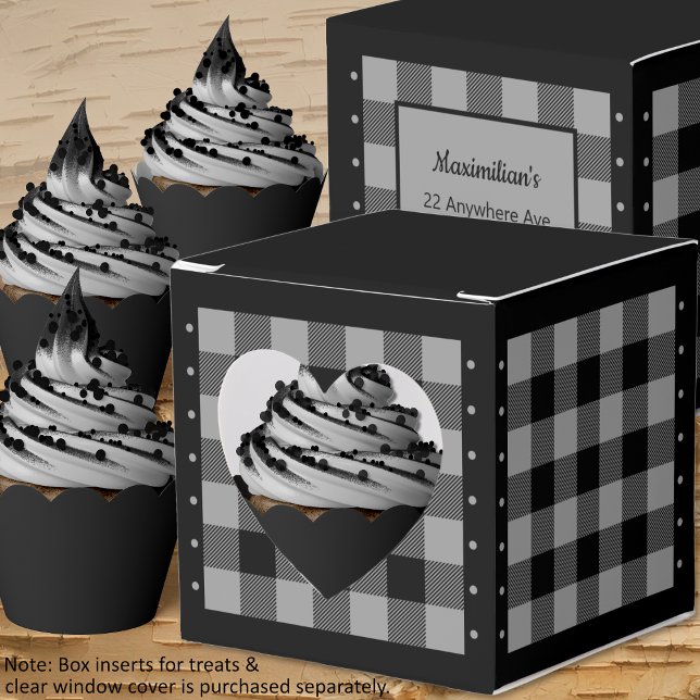 Buffalo Karo - Grau und Schwarz - Herz Gefallen Bo Geschenkschachtel (Buffalo Check - Gray and Black - Heart Favor Box - Cupcakes by Leapfroglisics Shop)