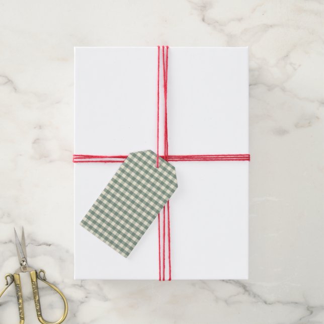 Buffalo Karo Green Kariert Gingham Holiday Geschenkanhänger (Mit Garn)