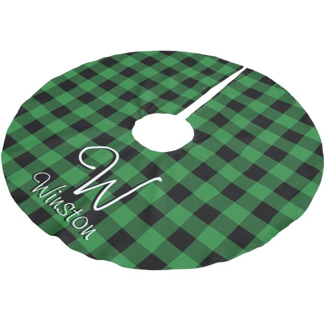Buffalo Karo Green Kariert Monogram Brushed Polyes Polyester Weihnachtsbaumdecke (Schrägansicht)
