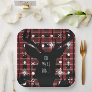 Buffalo-Karo-Hirsch-Schneeflocken-Weihnachtsfeier Pappteller