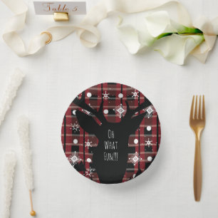 Buffalo-Karo-Hirsch-Schneeflocken-Weihnachtsfeier Pappteller