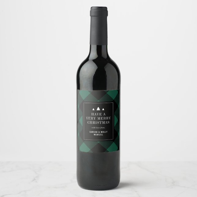 Buffalo Karo Kariert Deep Aquamarin Personalize Ge Weinetikett (Vorderseite)