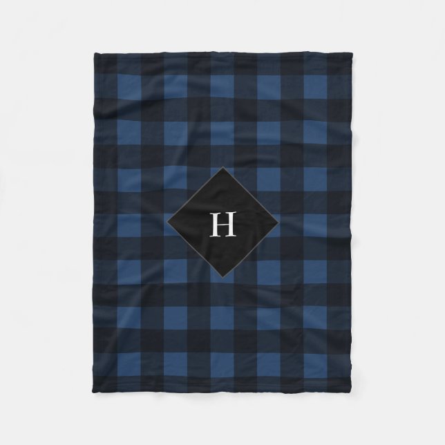 Buffalo Karo Kariertes Farbblaues Monogramm Fleecedecke (Vorderseite)