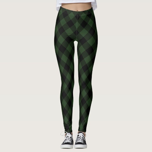 Buffalo Karo Keltisch Grün und Schwarz Kleinere Ka Leggings (Vorderseite)