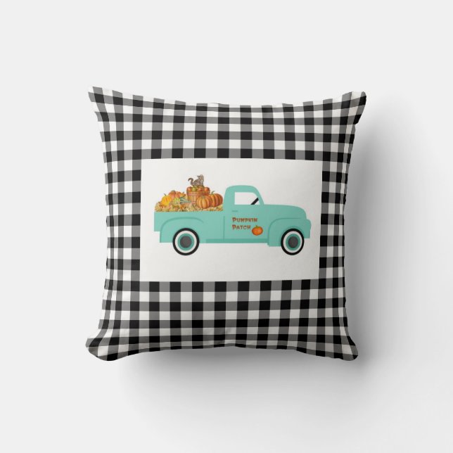 Buffalo Karo Kissen mit Blue Pumpkin Truck (Vorderseite)
