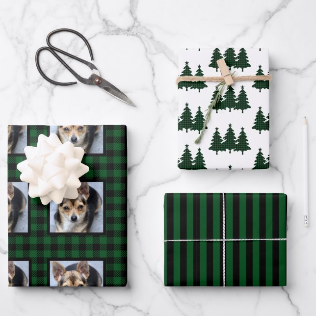Buffalo Karo Pet Foto Weihnachten Geschenkpapier Set (Vorderseite)