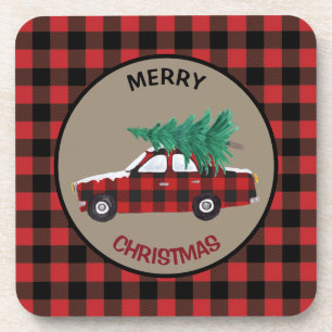 Buffalo-Karo-Plaid-Weihnachtsauto Getränkeuntersetzer