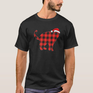 Buffalo-Karo-Pyjama-Santa-Hut-Katze-Weihnachts-Mat T-Shirt