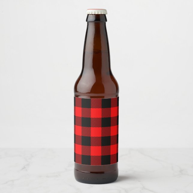 Buffalo Karo Rot und Schwarz Lumberjack Karierte D Bierflaschenetikett (Vorderseite)