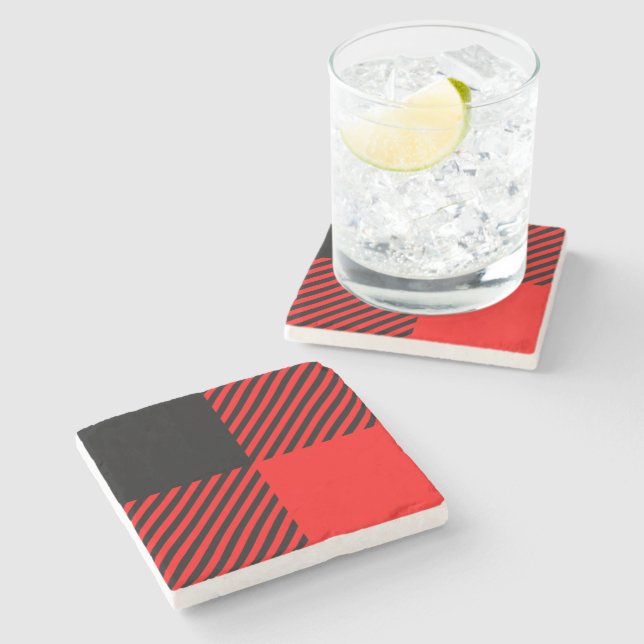 Buffalo Karo Rot und Schwarz Lumberjack Karierte D Steinuntersetzer (Seitenansicht)