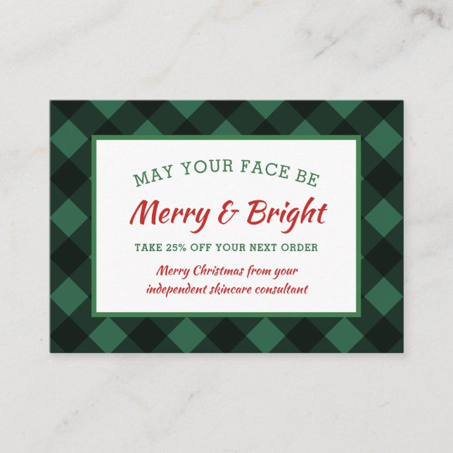 Buffalo Karo Rustikaler Weihnachtscoupon Skincare Visitenkarte (Vorderseite)