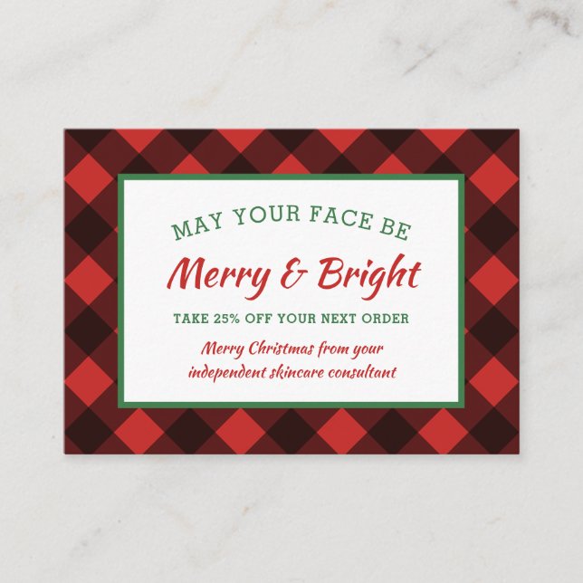Buffalo Karo Rustikaler Weihnachtscoupon Skincare Visitenkarte (Vorderseite)