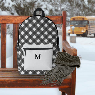 Buffalo Karo Schwarz und Grau Muster Monogrammiert Bedruckter Rucksack