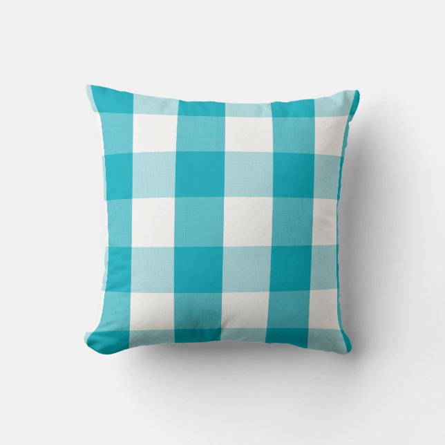 Buffalo Karo - scuba blue Throw Kissen (Vorderseite)