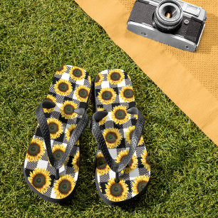 Buffalo Karo Sonnenblume Schwarz Weiß  Flip Flops