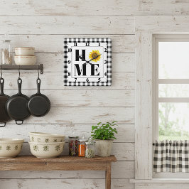 Buffalo Karo Sonnenblume "Zuhause"   Quadratische Wanduhr