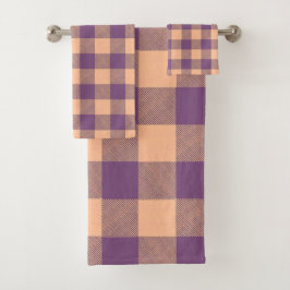 Buffalo Karo Violett und Beige Badhandtuch Set