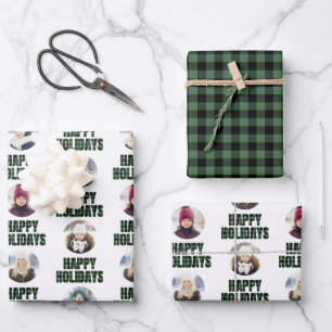 Buffalo Karo Weihnachts-Foto-Collage Schwarz Grün  Geschenkpapier Set